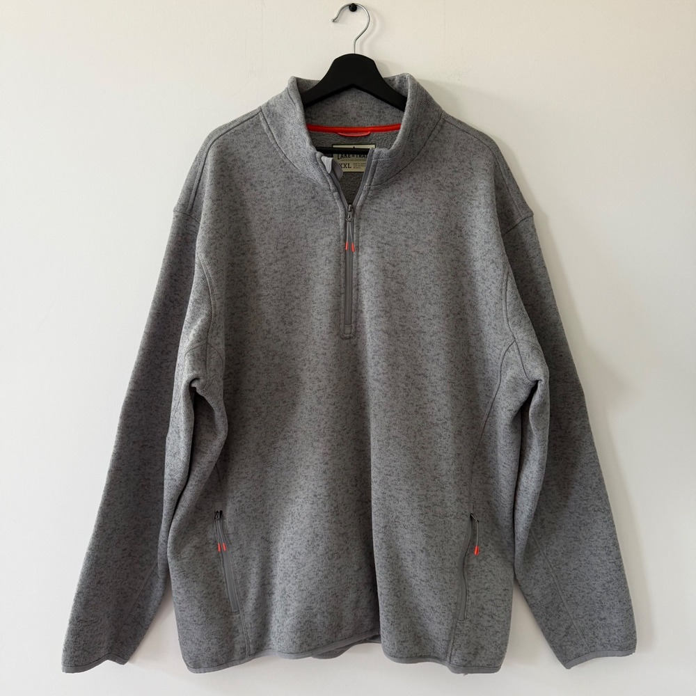 Lake & Trail Mens XXL Gray Heathered Quarter Zip Sherpa Lined Fleece Pullover